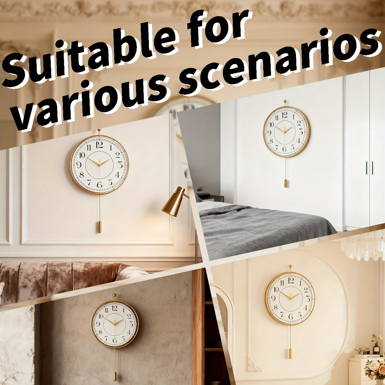 Golden Iron Retro Wall Clock with Pendulum | Decor Collection | Aroselle