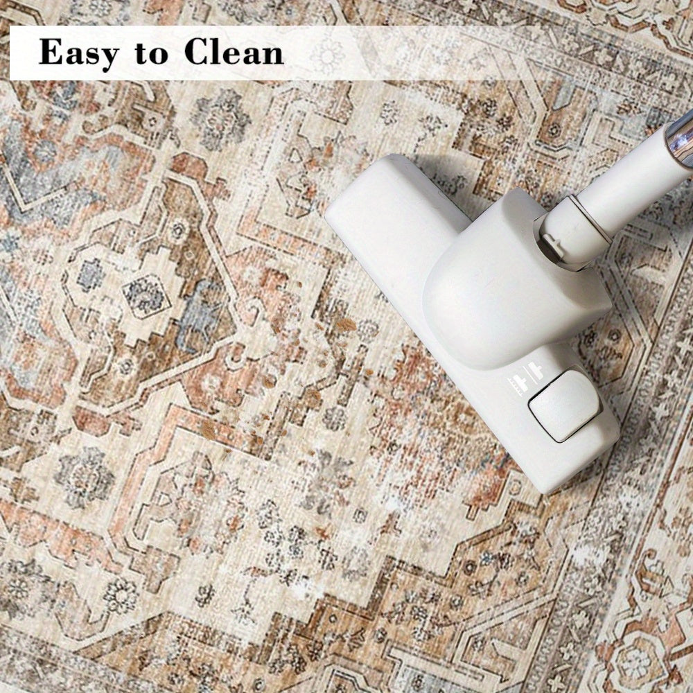 Velvet Bohemian Floral Area Rug - Soft Beige Vintage Living Room Carpet | Rug Collection | Aroselle