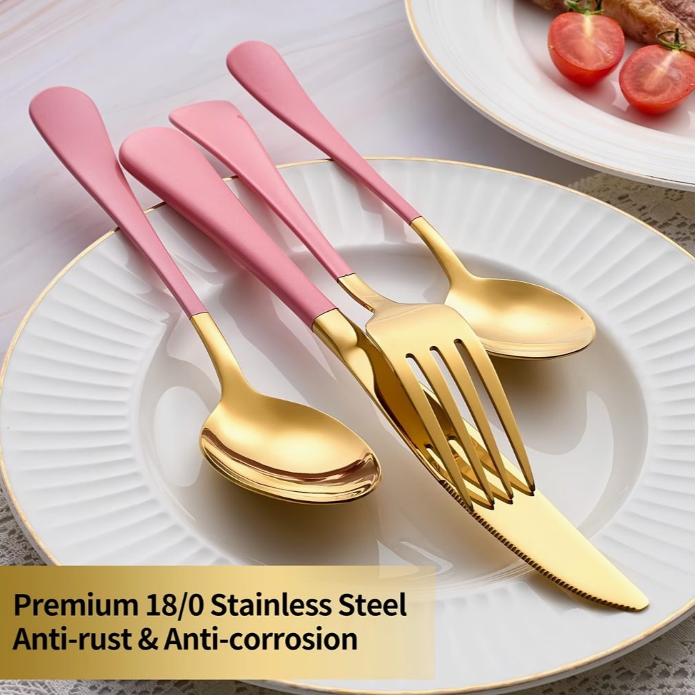 Gold & Pink Cutlery Set | Kitchen Collection | Aroselle