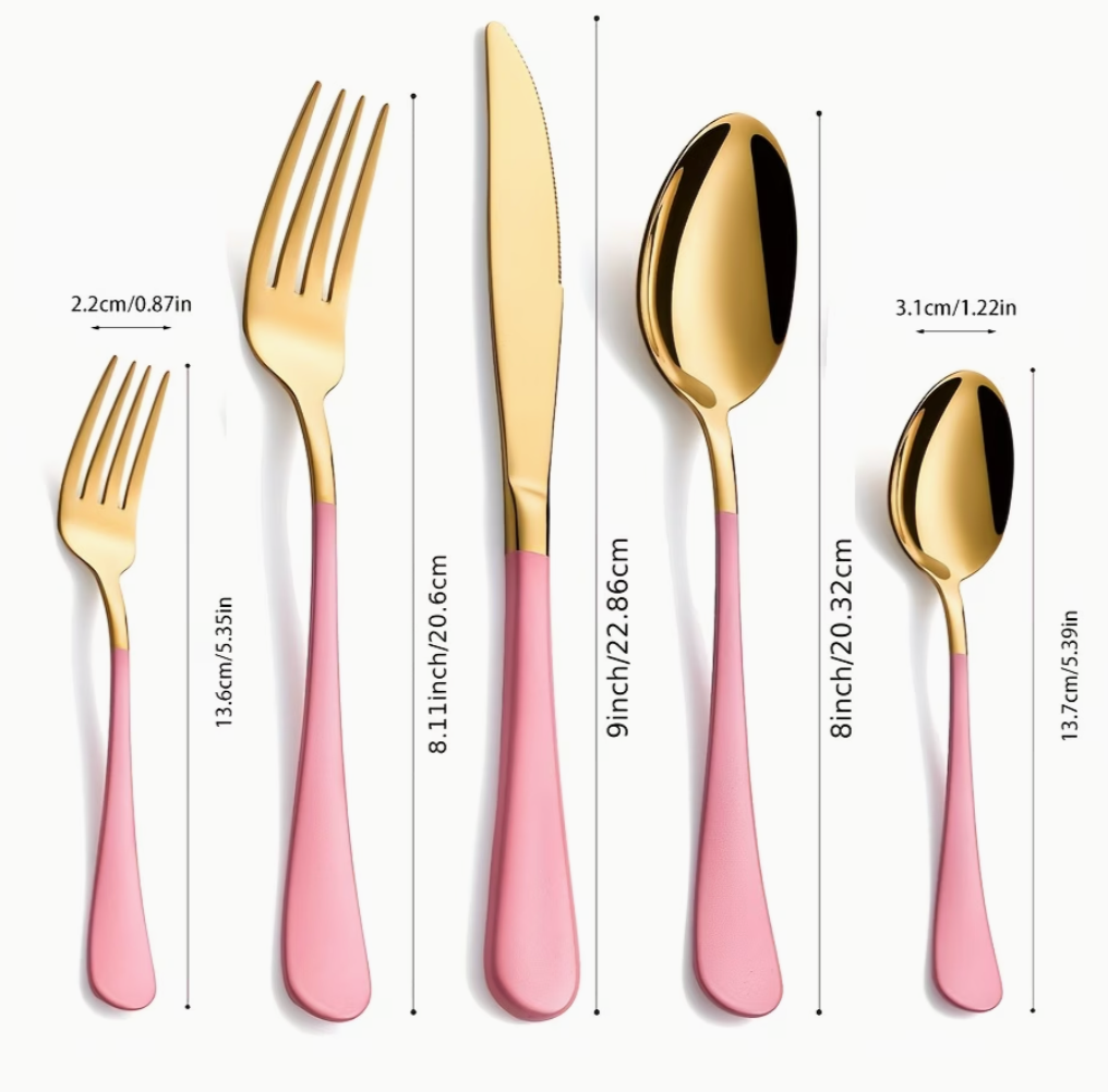 Gold & Pink Cutlery Set (20pcs) | Kitchen Collection | Aroselle