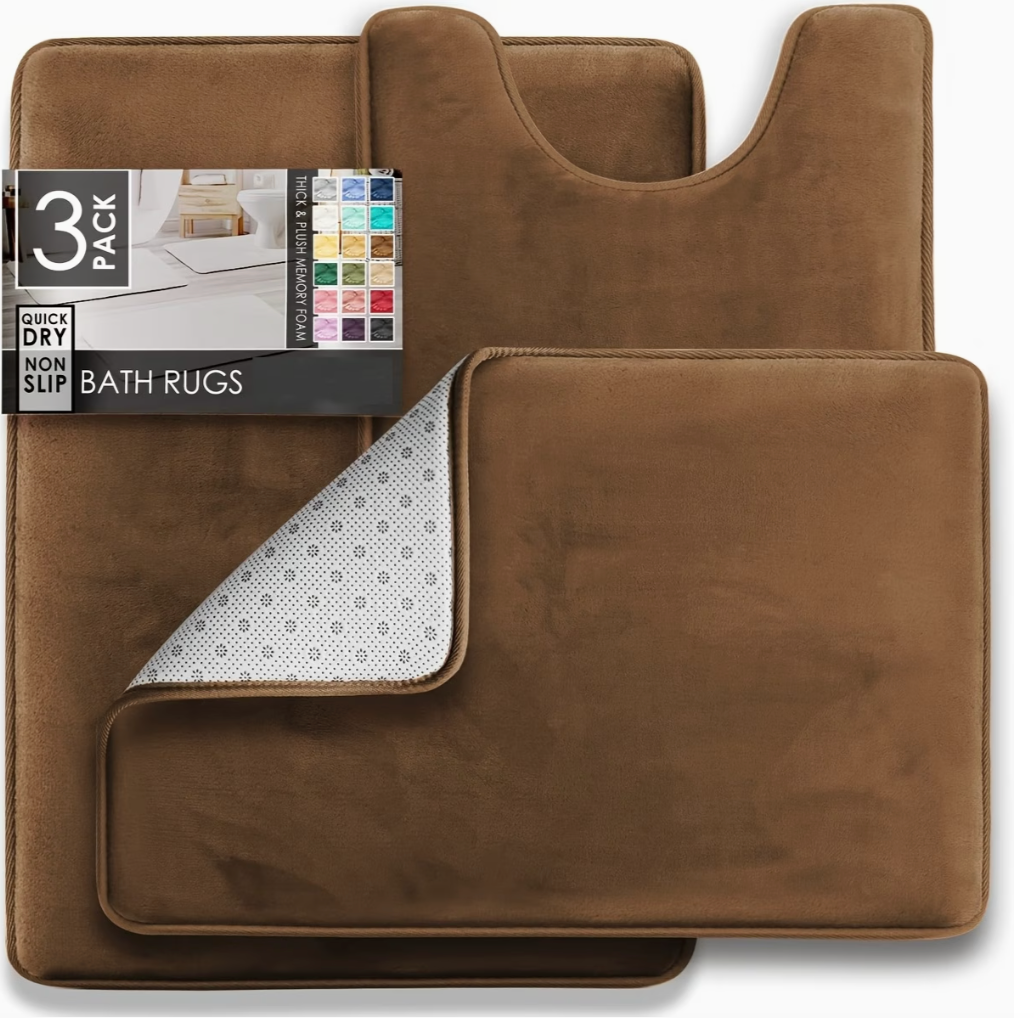 3-Piece Velvet Bath Mat Set | Bathroom Collection | Aroselle