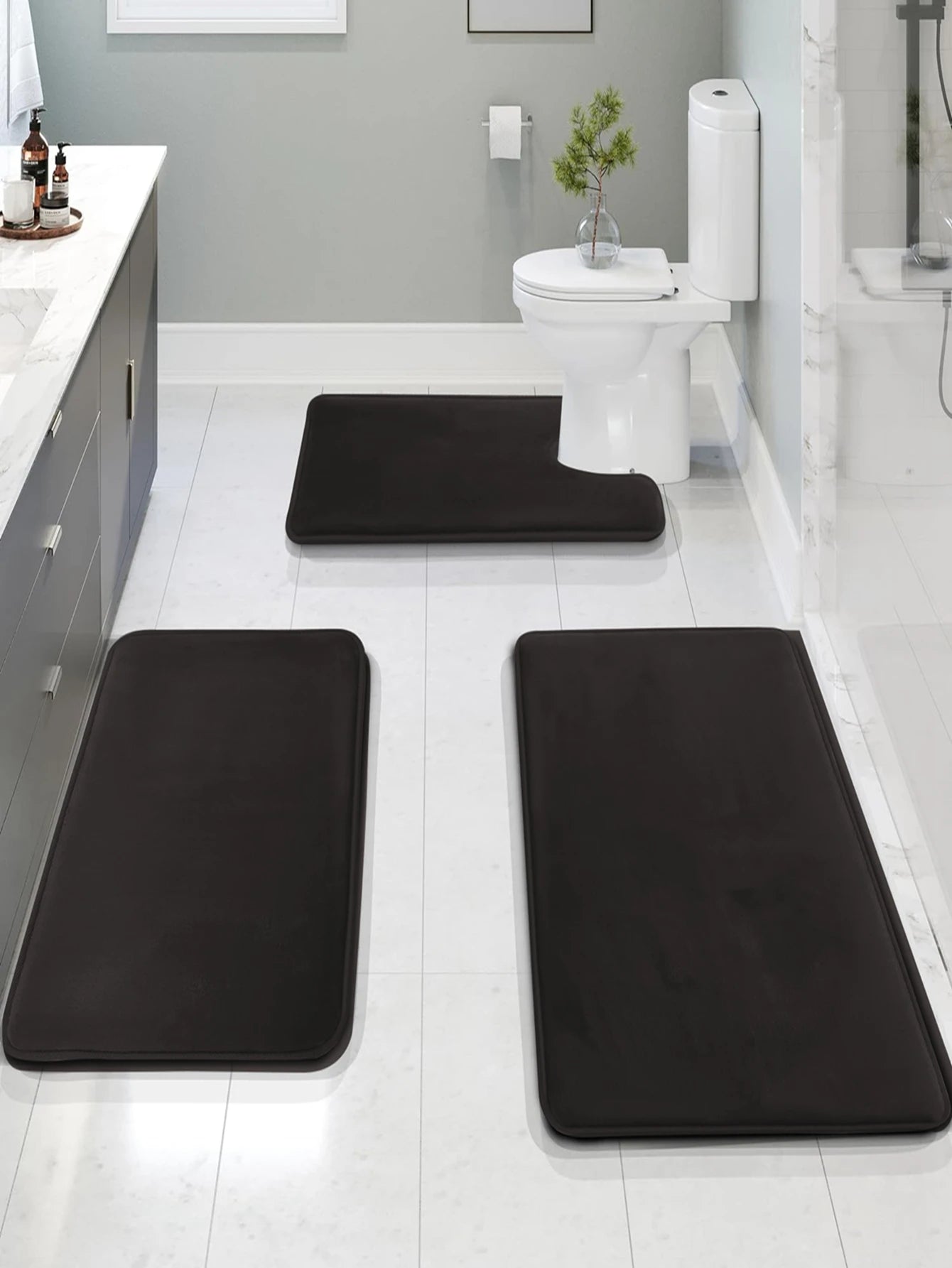 3-Piece Velvet Bath Mat Set | Bathroom Collection | Aroselle
