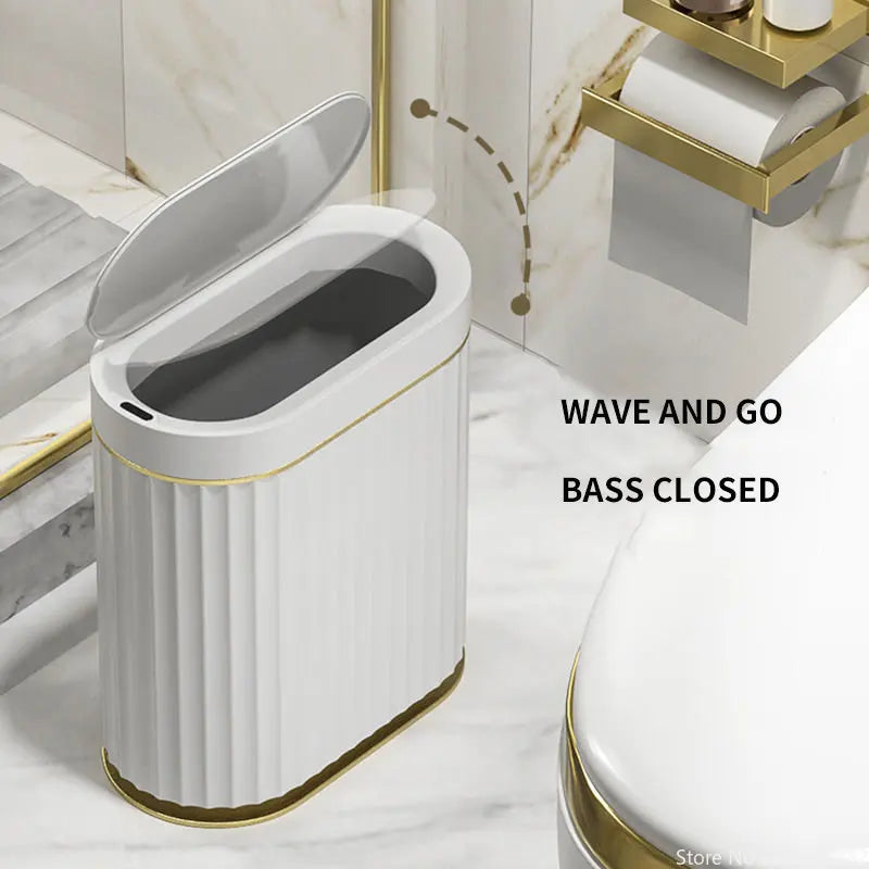 Bathroom Bin With Sensor Gold/White