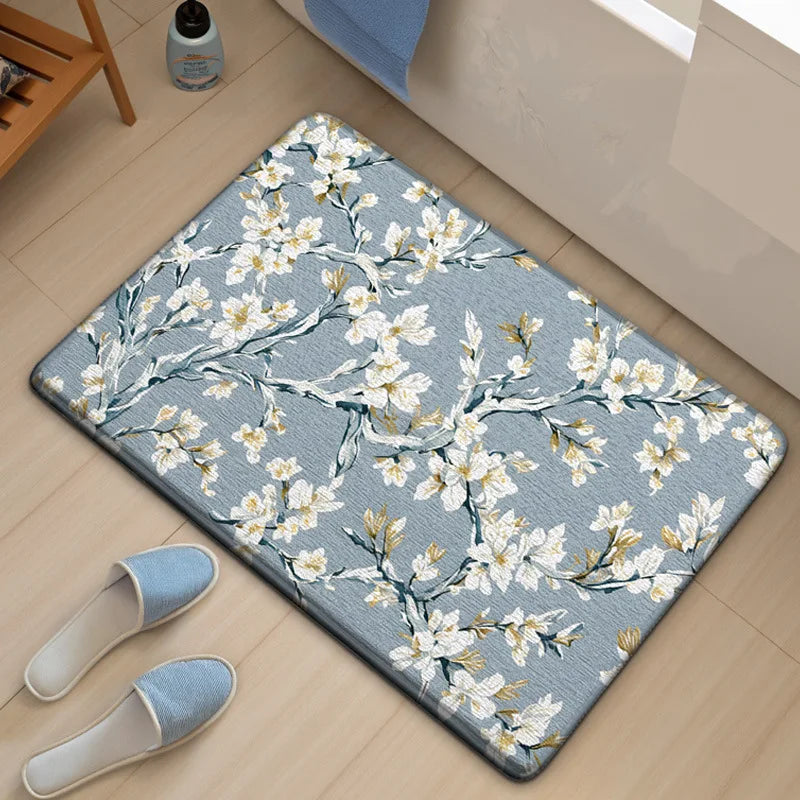 Shower Bath Mat With Floral Design