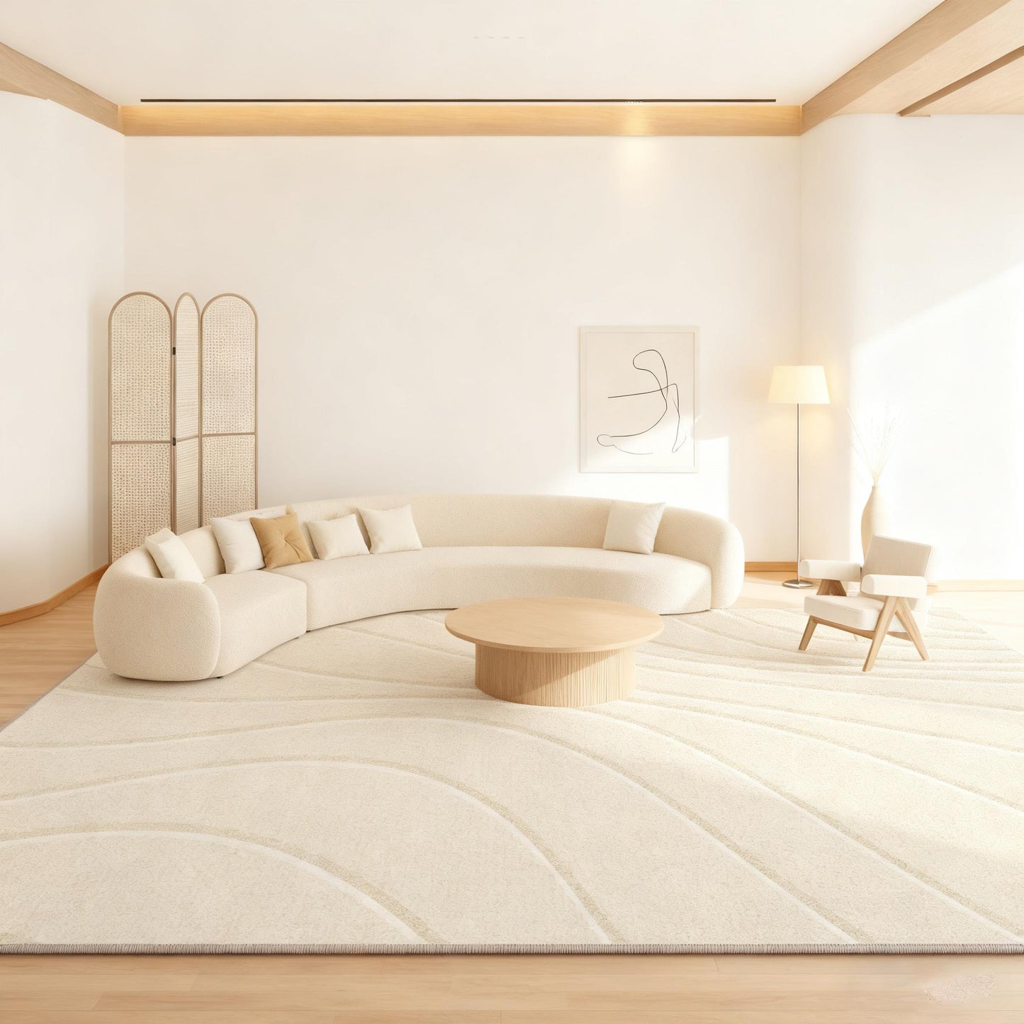 Plush Luxury Rectangular Area Rug - Soft Neutral Beige Living Room Carpet | Rug Collection | Aroselle