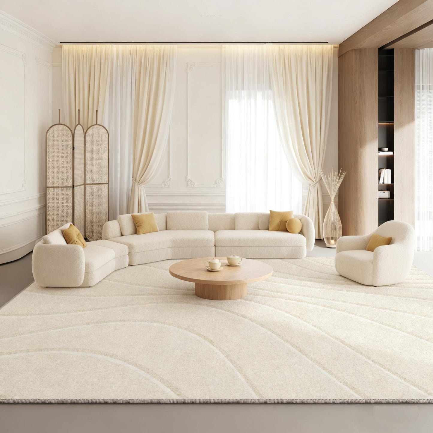 Plush Luxury Rectangular Area Rug - Soft Neutral Beige Living Room Carpet | Rug Collection | Aroselle