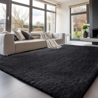 Large Black Shaggy Rug - Soft Plush Bedroom & Living Room Carpet | Rug Collection | Aroselle