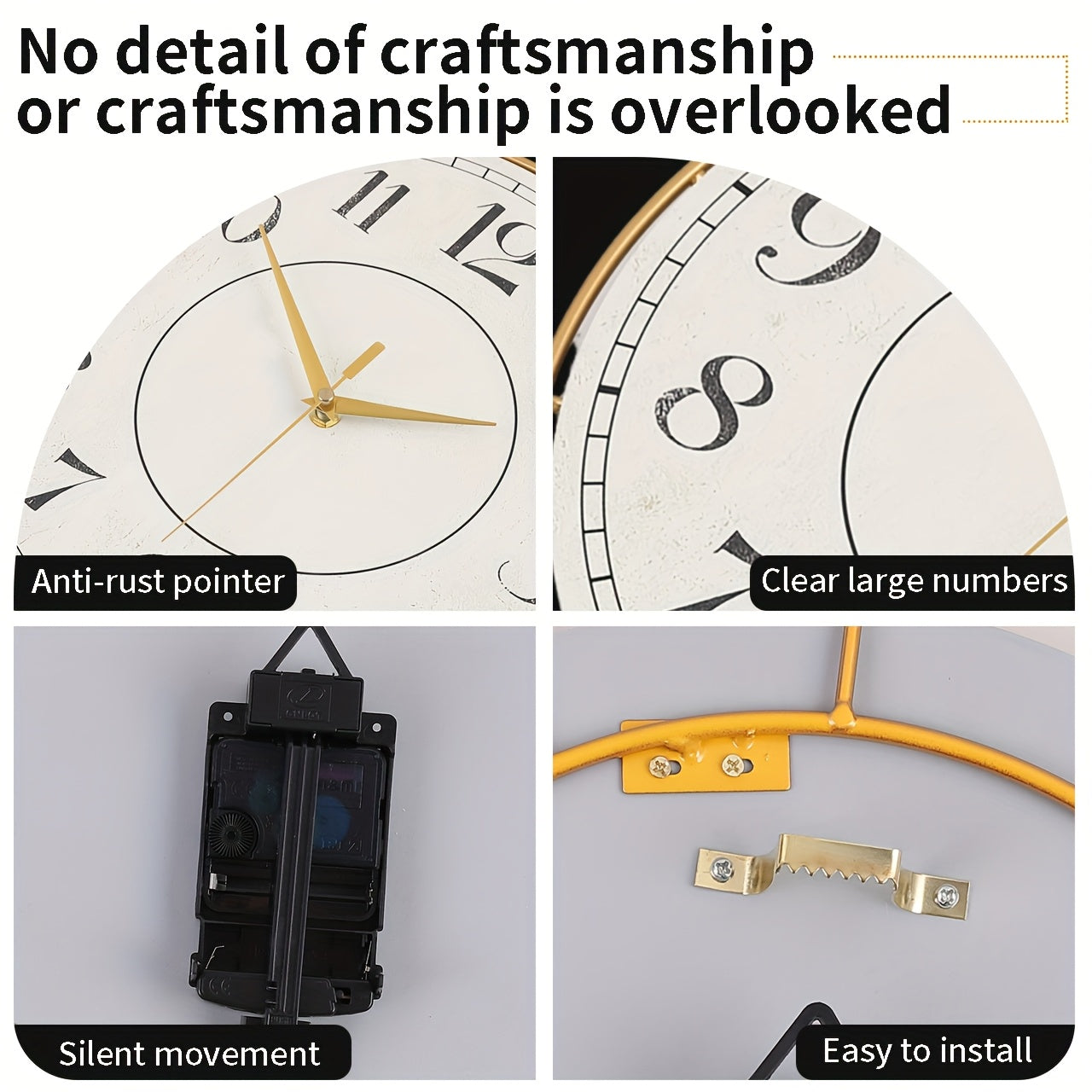 Golden Iron Retro Wall Clock with Pendulum | Decor Collection | Aroselle