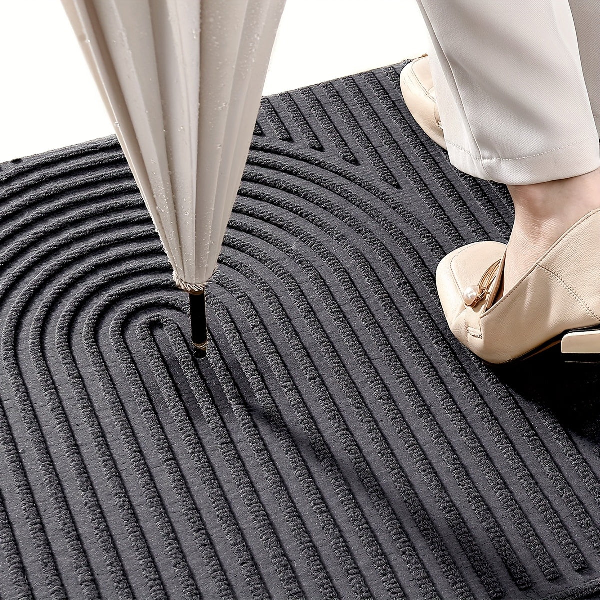 Durable Geometric Striped Door Mat - Non-Slip Modern Entryway Rug | Rug Collection | Aroselle