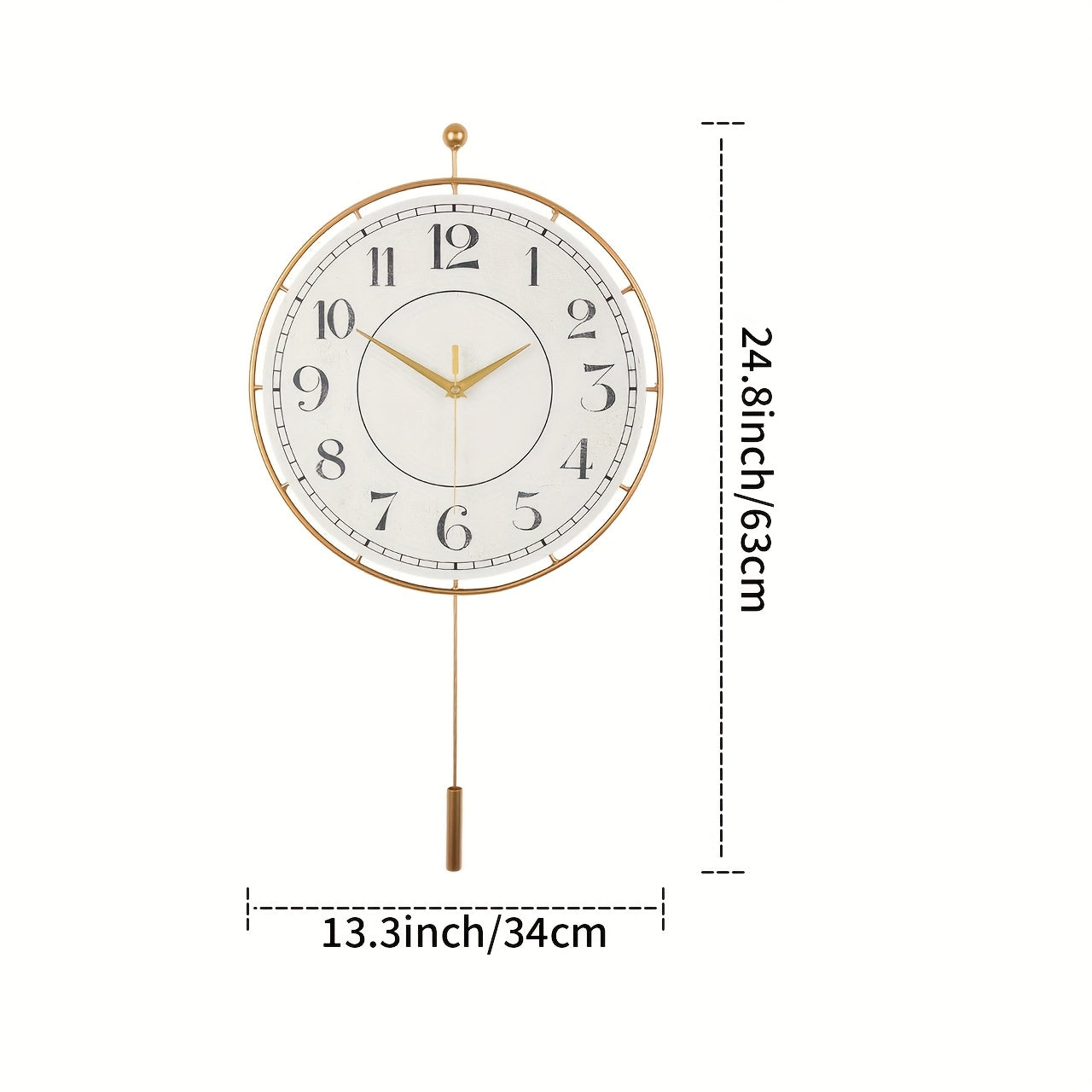 Golden Iron Retro Wall Clock with Pendulum | Decor Collection | Aroselle