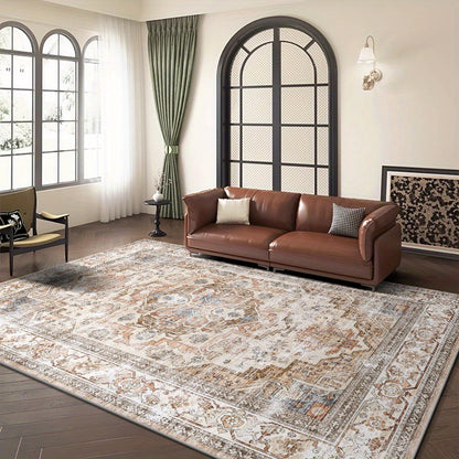 Velvet Bohemian Floral Area Rug - Soft Beige Vintage Living Room Carpet | Rug Collection | Aroselle