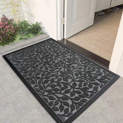 Leaf Pattern Non Slip Door Mat - Rubber Backed For Entryway | Rug Collection | Aroselle