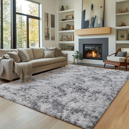 Plush Grey Shaggy Area Rug - Soft Fluffy Living Room Carpet | Rug Collection | Aroselle