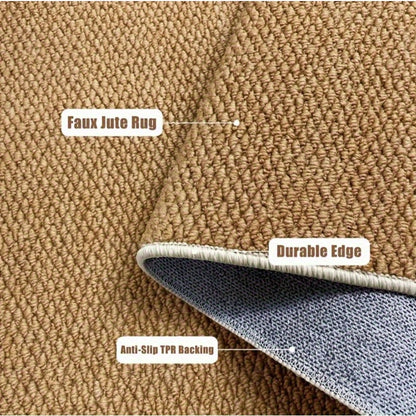 Washable Jute Style Rug - Non Slip Indoor Floor Mat for Living Room & Entryway | Rug Collection | Aroselle