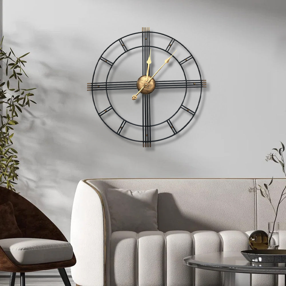 Metal Wall Clock With Large Retro Roman Numerals | Decor Collection | Aroselle