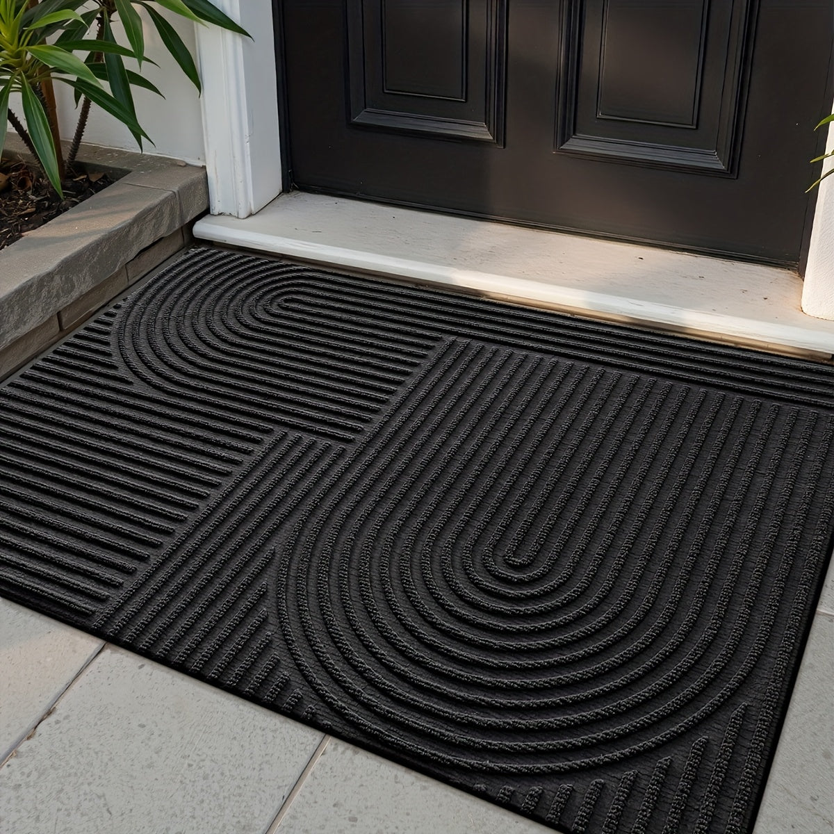 Durable Geometric Striped Door Mat - Non-Slip Modern Entryway Rug | Rug Collection | Aroselle