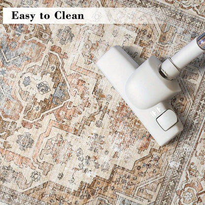 Velvet Bohemian Floral Area Rug - Soft Beige Vintage Living Room Carpet | Rug Collection | Aroselle