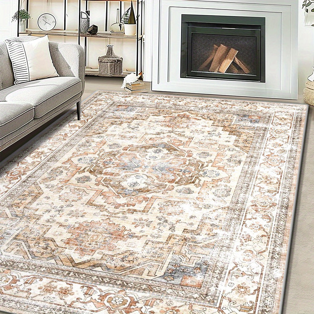 Velvet Bohemian Floral Area Rug - Soft Beige Vintage Living Room Carpet | Rug Collection | Aroselle
