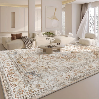 Velvet Bohemian Floral Area Rug - Soft Beige Vintage Living Room Carpet | Rug Collection | Aroselle