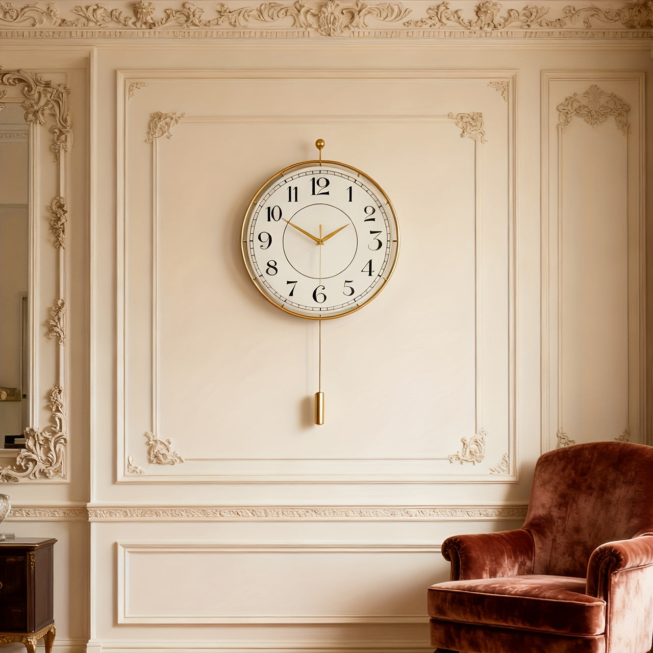 Golden Iron Retro Wall Clock with Pendulum | Decor Collection | Aroselle