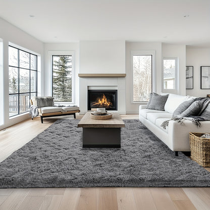 Plush Grey Shaggy Area Rug - Soft Fluffy Living Room Carpet | Rug Collection | Aroselle