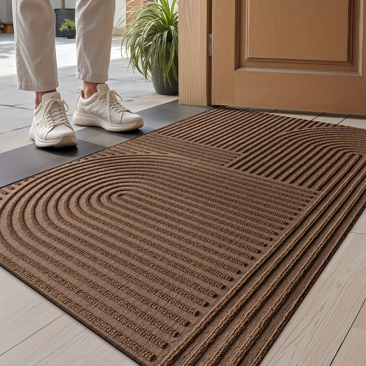 Durable Geometric Striped Door Mat - Non-Slip Modern Entryway Rug | Rug Collection | Aroselle