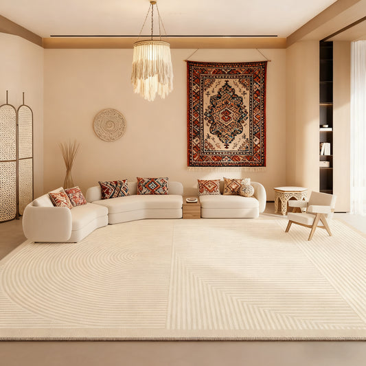 Plush Luxury Rectangular Area Rug - Soft Neutral Beige Living Room Carpet | Rug Collection | Aroselle