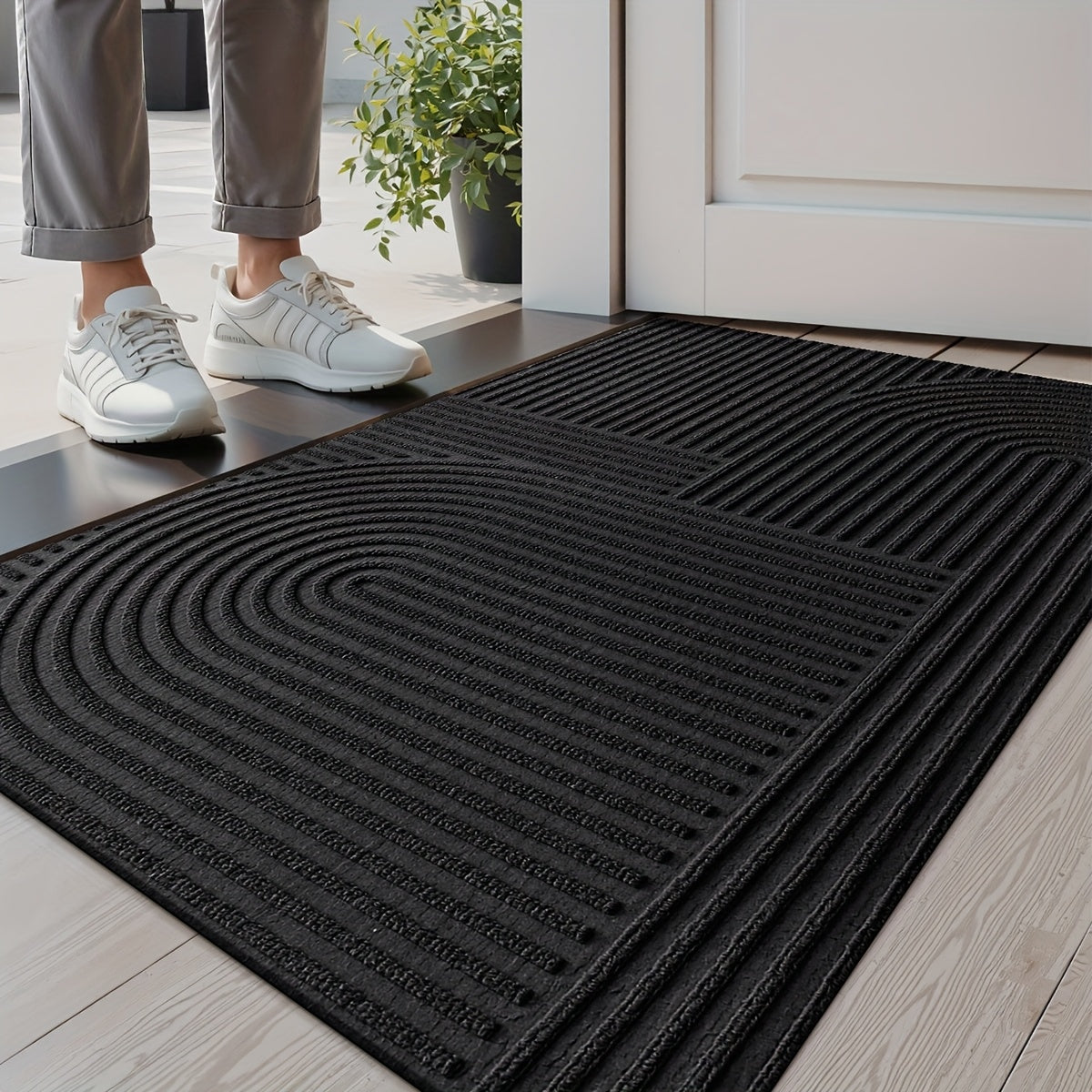 Durable Geometric Striped Door Mat - Non-Slip Modern Entryway Rug | Rug Collection | Aroselle