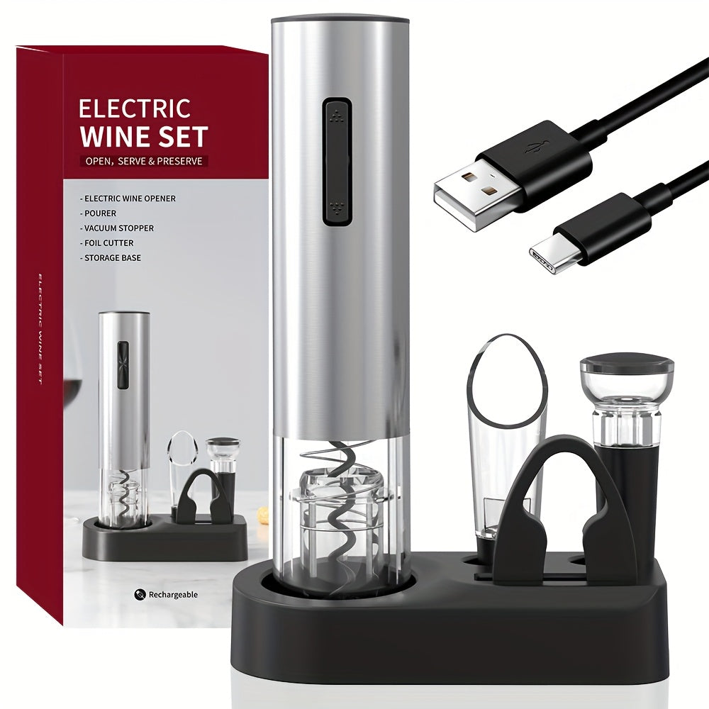 Stainless Steel 5-in-1 Electric Wine Opener Set | Kitchen Collection | Aroselle