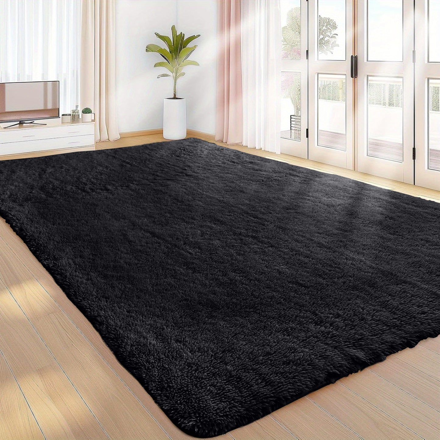 Large Black Shaggy Rug - Soft Plush Bedroom & Living Room Carpet | Rug Collection | Aroselle