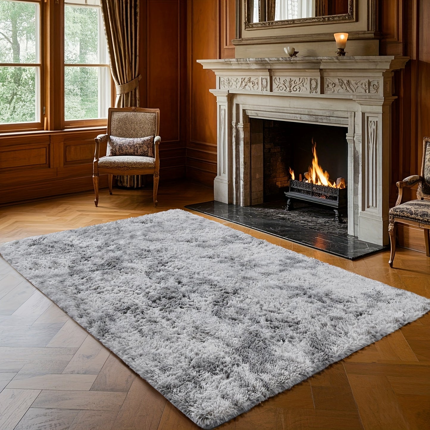 Plush Grey Shaggy Area Rug - Soft Fluffy Living Room Carpet | Rug Collection | Aroselle