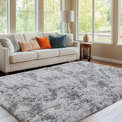 Plush Grey Shaggy Area Rug - Soft Fluffy Living Room Carpet | Rug Collection | Aroselle