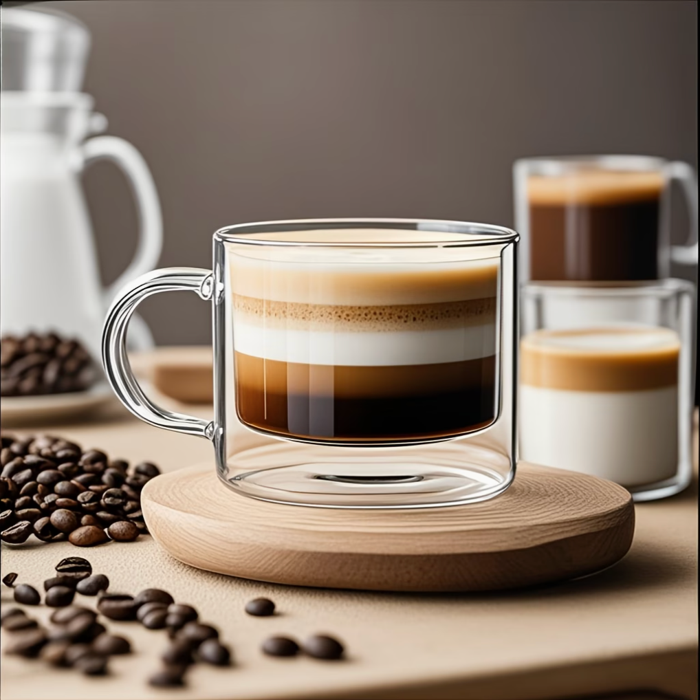 Double Wall Glass Mug With Handle (set of 4) | Kitchen Collection | Aroselle