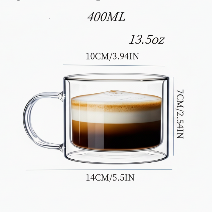 Double Wall Glass Mug With Handle (set of 4) | Kitchen Collection | Aroselle