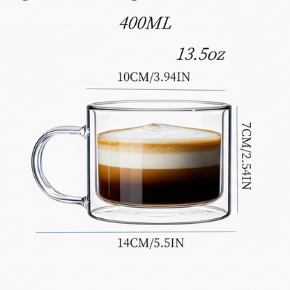Double Wall Glass Mug With Handle (set of 4) | Kitchen Collection | Aroselle