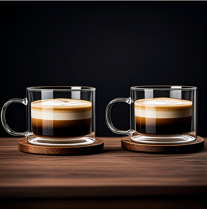 Double Wall Glass Mug With Handle (set of 4) | Kitchen Collection | Aroselle