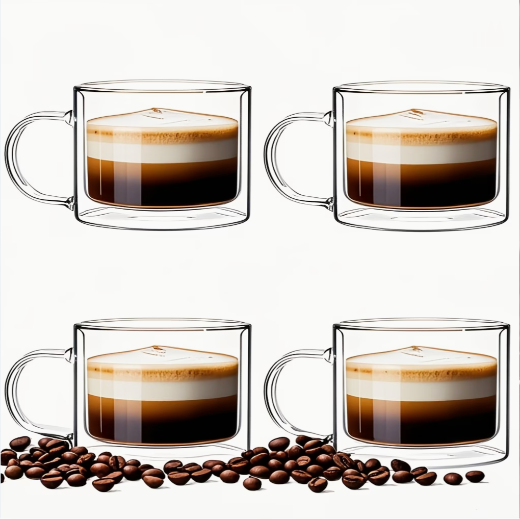 Double Wall Glass Mug With Handle (set of 4) | Kitchen Collection | Aroselle