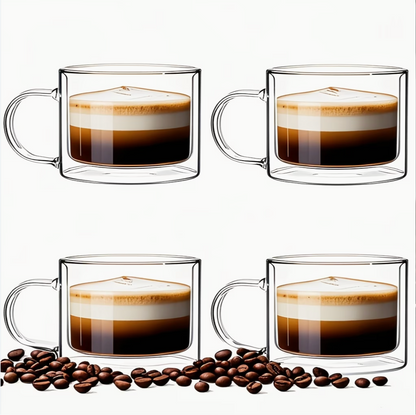 Double Wall Glass Mug With Handle (set of 4) | Kitchen Collection | Aroselle