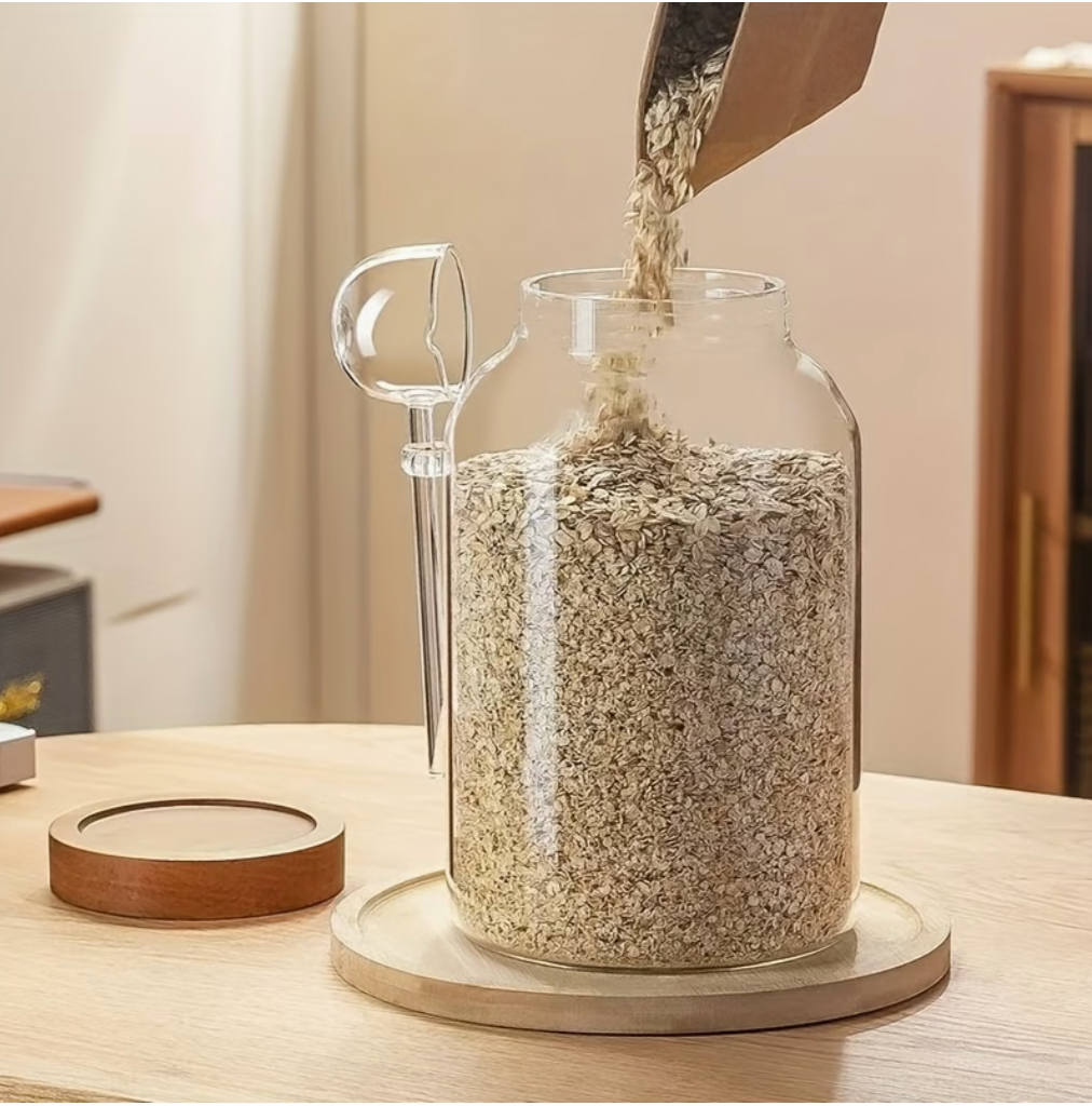 Glass Jars with Bamboo Lid & Spoon (2pcs)