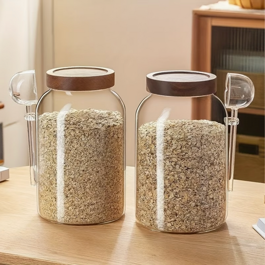 Glass Jars with Bamboo Lid & Spoon (2pcs)
