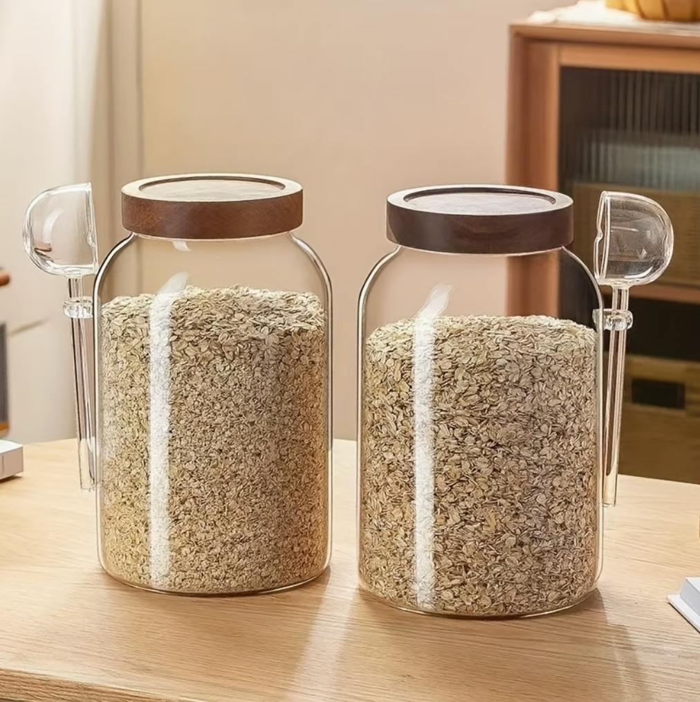 Glass Jars with Bamboo Lid & Spoon (2pcs)