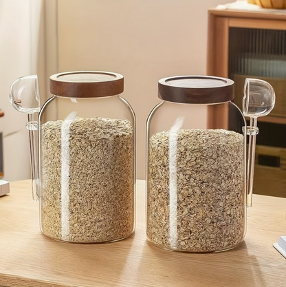 Glass Jars with Bamboo Lid & Spoon (2pcs)