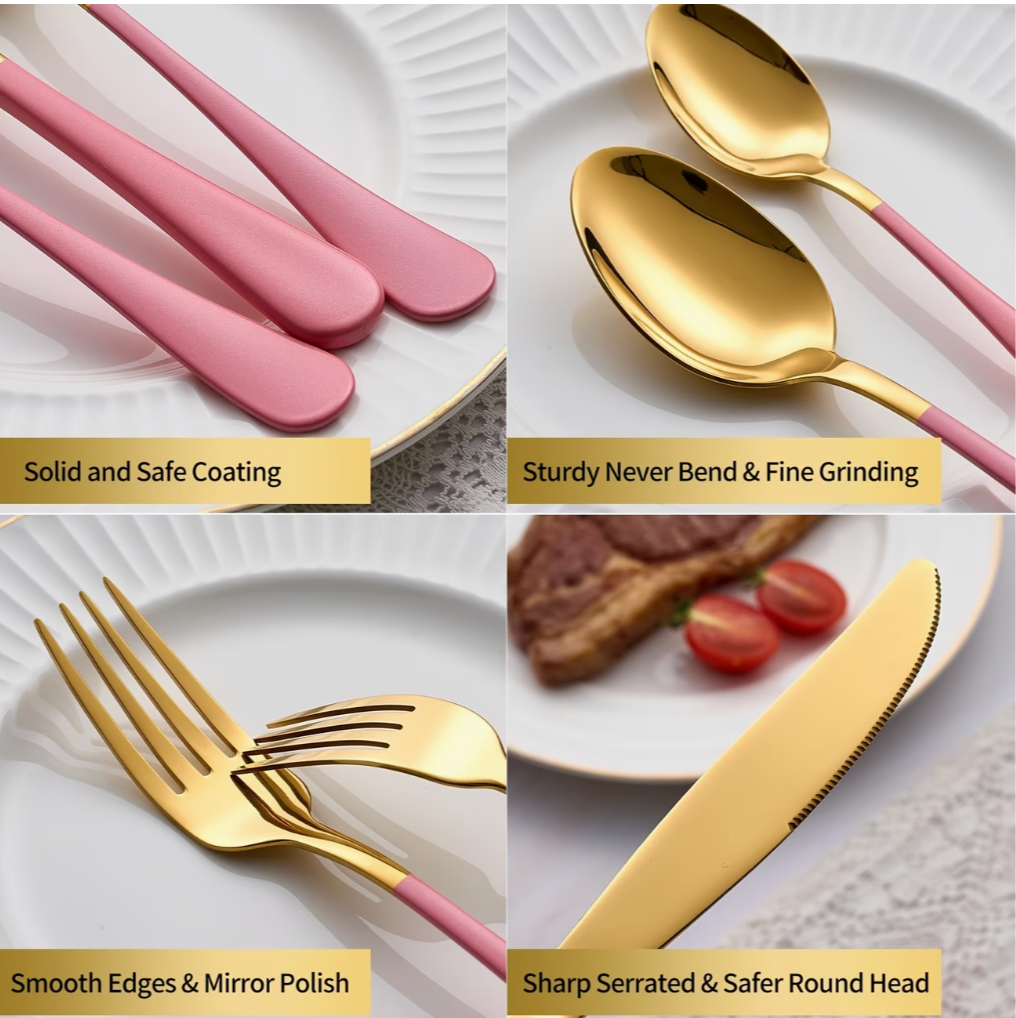 Gold & Pink Cutlery Set | Kitchen Collection | Aroselle