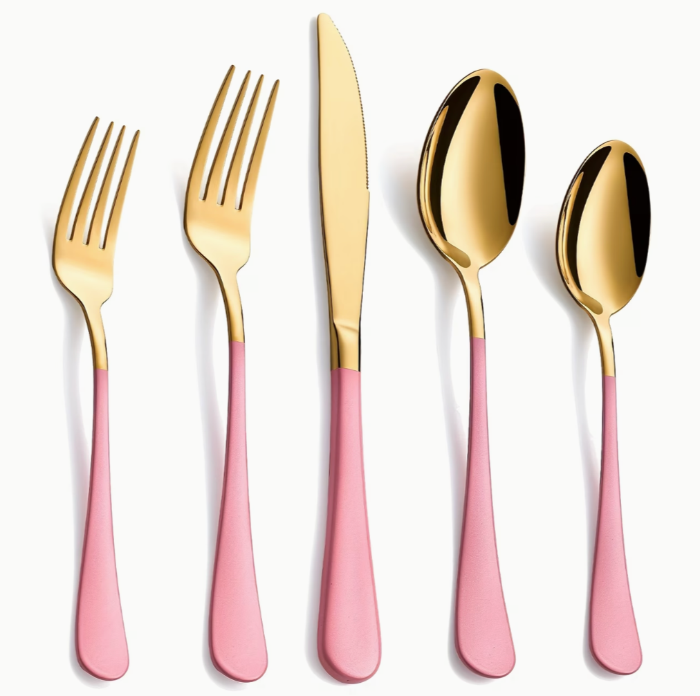 Gold & Pink Cutlery Set | Kitchen Collection | Aroselle
