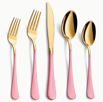 Gold & Pink Cutlery Set | Kitchen Collection | Aroselle
