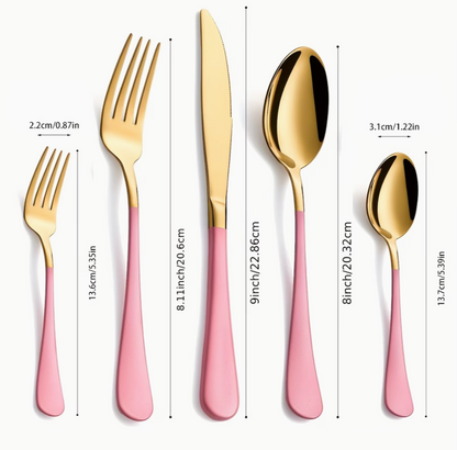 Gold & Pink Cutlery Set | Kitchen Collection | Aroselle