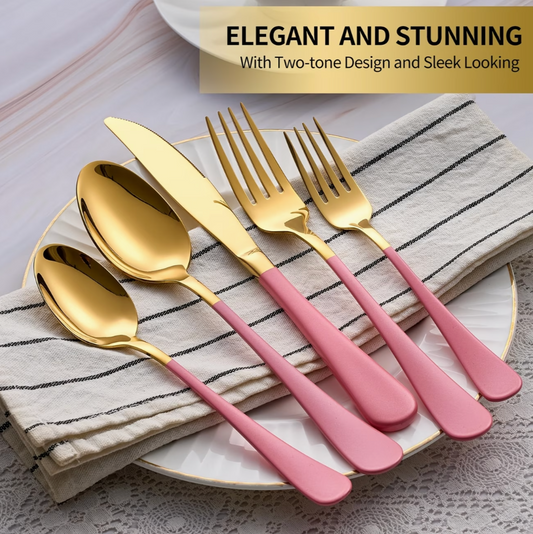 Gold & Pink Cutlery Set (20pcs) | Kitchen Collection | Aroselle