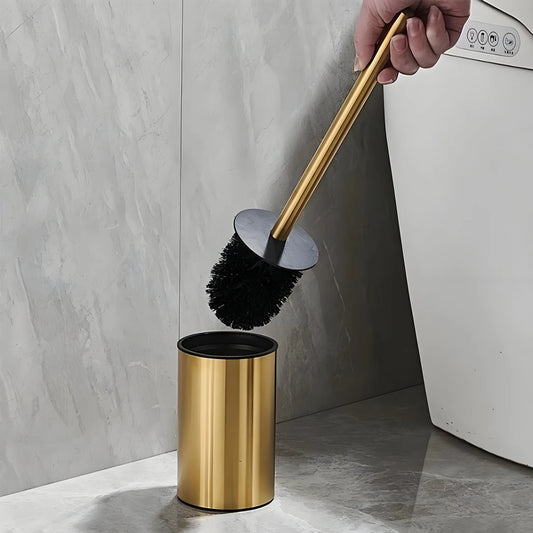 Luxury stainless steel toilet brush with holder in gold and long handle for toilet and bathroom 