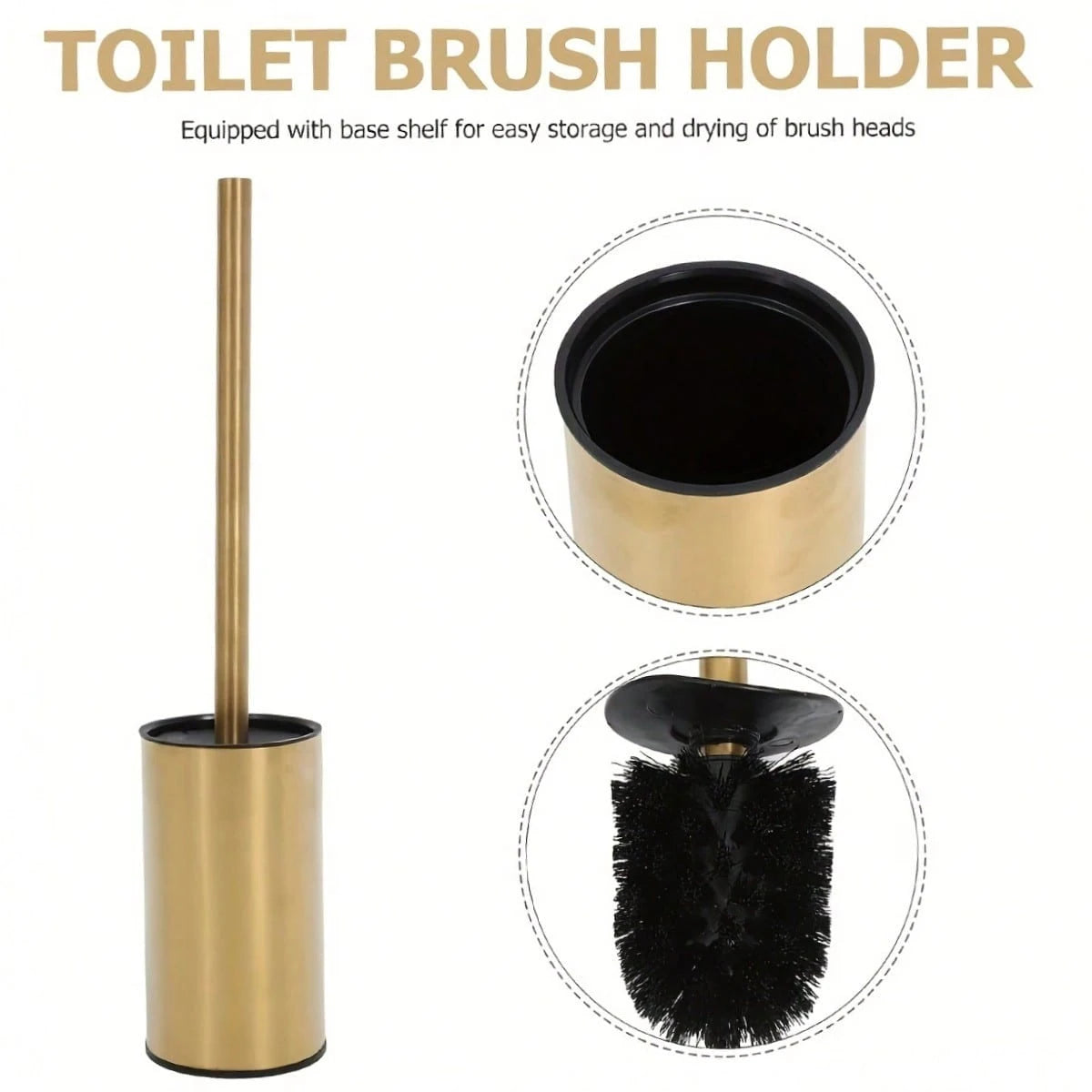 Luxury stainless steel toilet brush with holder in gold and long handle for toilet and bathroom 