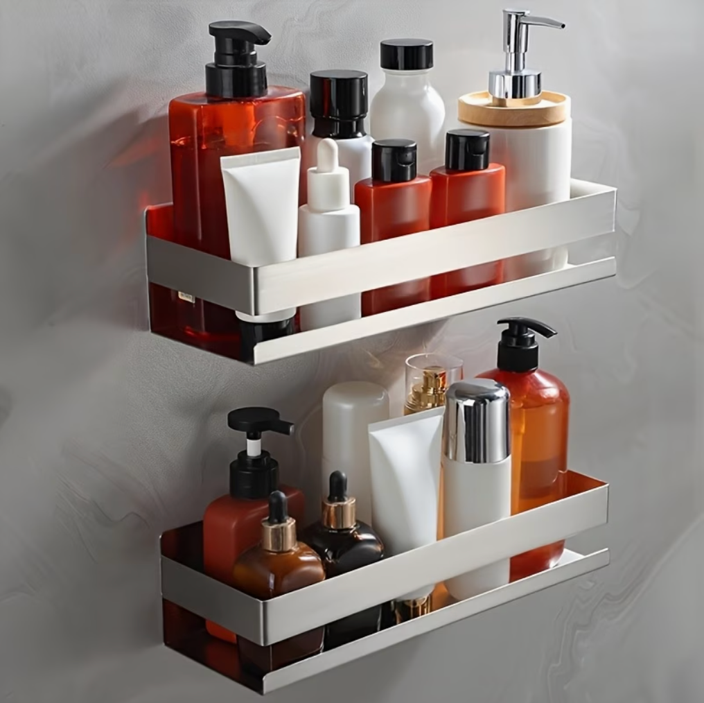 No Drill Shower Caddy Silver (2-pack) | Bathroom Collection | Aroselle